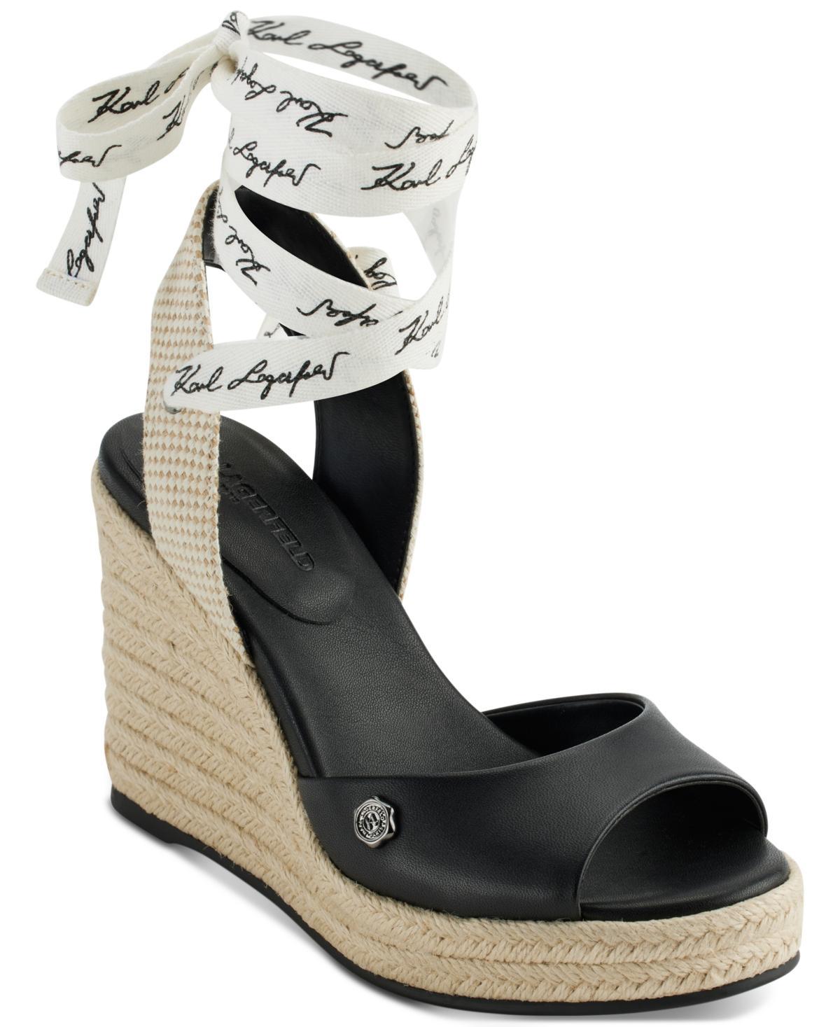 Karl Lagerfeld Paris Womens Cecelia Ankle-Tie Espadrille Platform Wedge Sandals Product Image