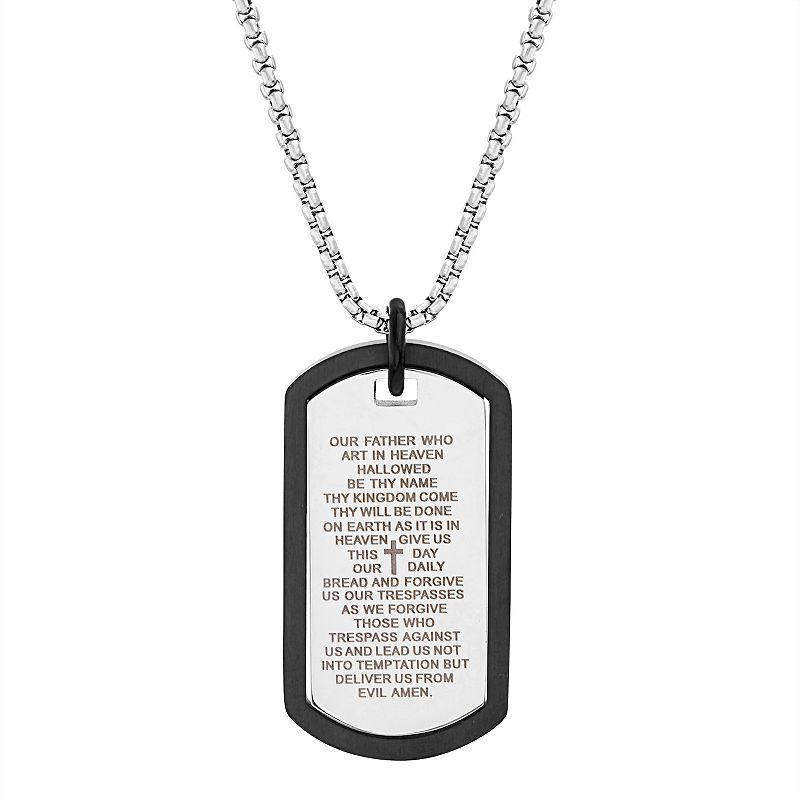 1913 Mens Two Tone Stainless Steel Dog Tag Pendant Necklace with Lords Prayer Product Image