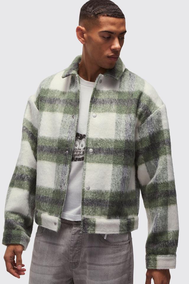 Heavyweight Brushed Plaid Overshirt | boohooMAN USA Product Image