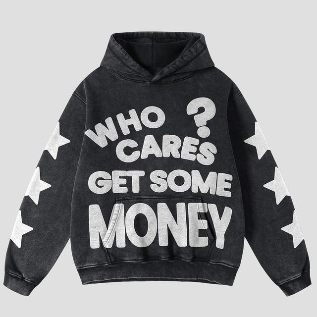 Vintage Chasing Money Graphic Acid Washed Oversized Hoodie Product Image