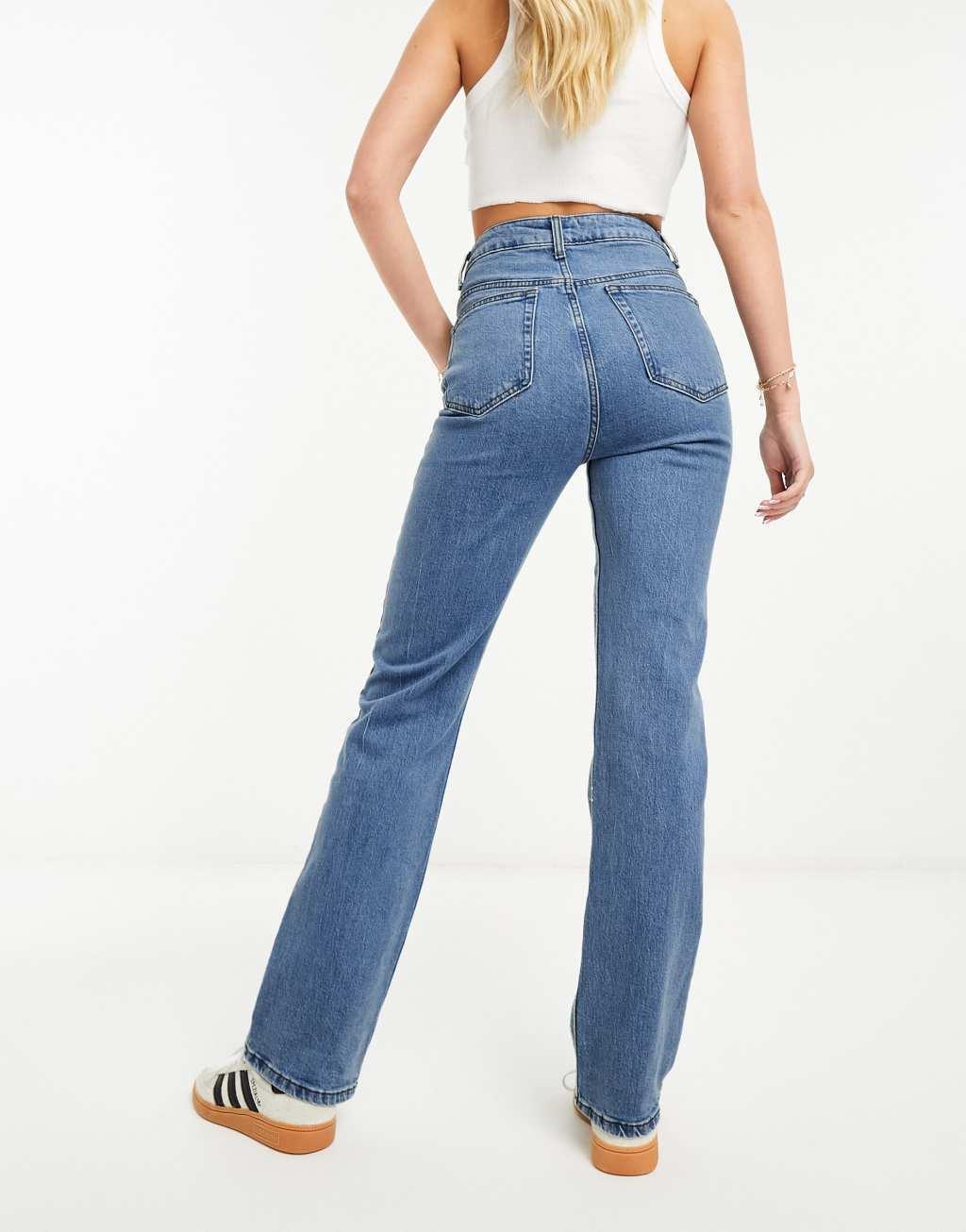 ASOS DESIGN comfort stretch straight leg jeans in mid blue Product Image