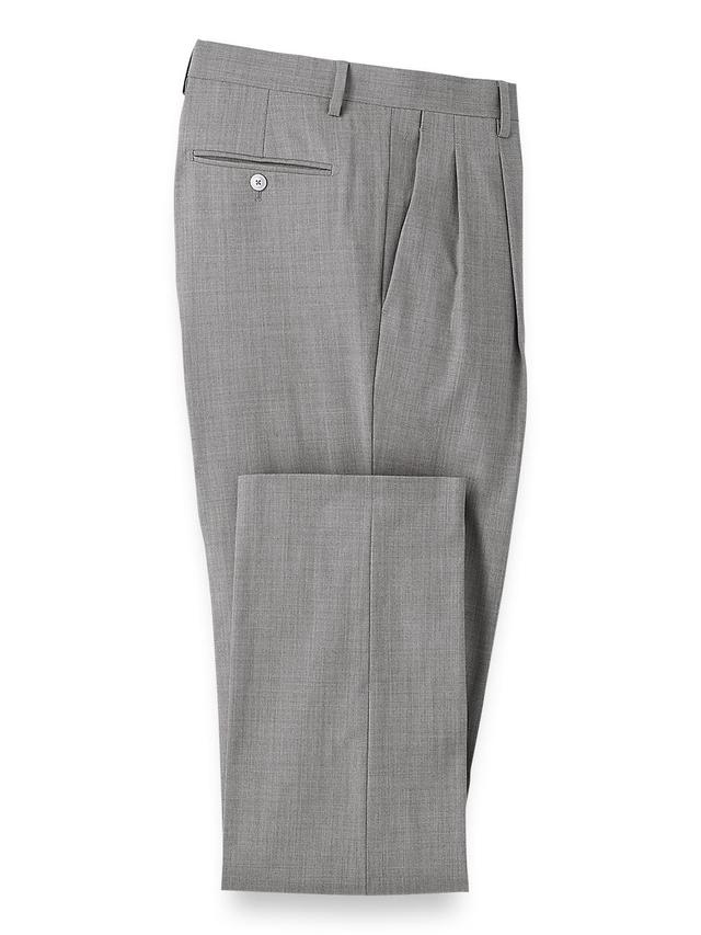 Wool Stretch Bengaline Pleated Suit Pants - Light Grey Product Image