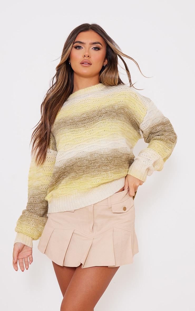 Lime Wave Chunky Knit Ombre Crop Sweater Product Image