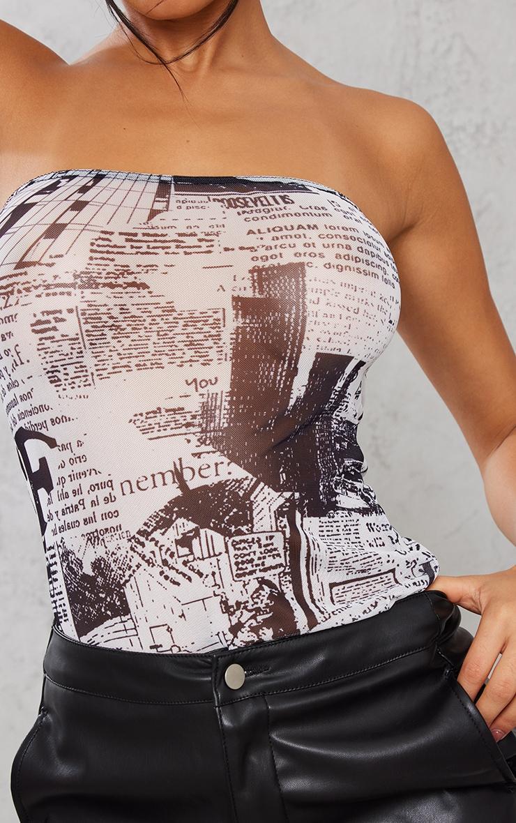 Black Newspaper Print Mesh Bandeau Top Product Image