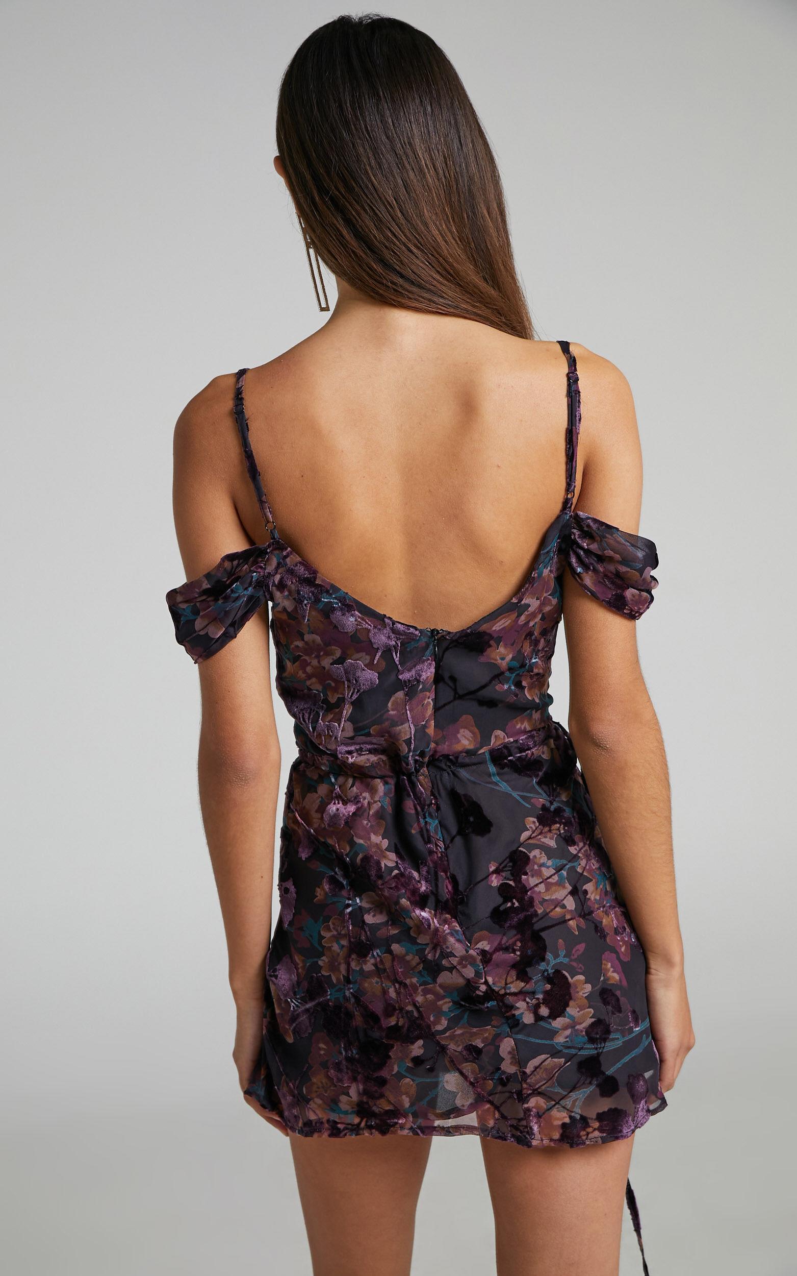 Aletta Mini Dress - Strappy Off Shoulder Cowl Neck Dress in Aletta Burn Out Floral Product Image