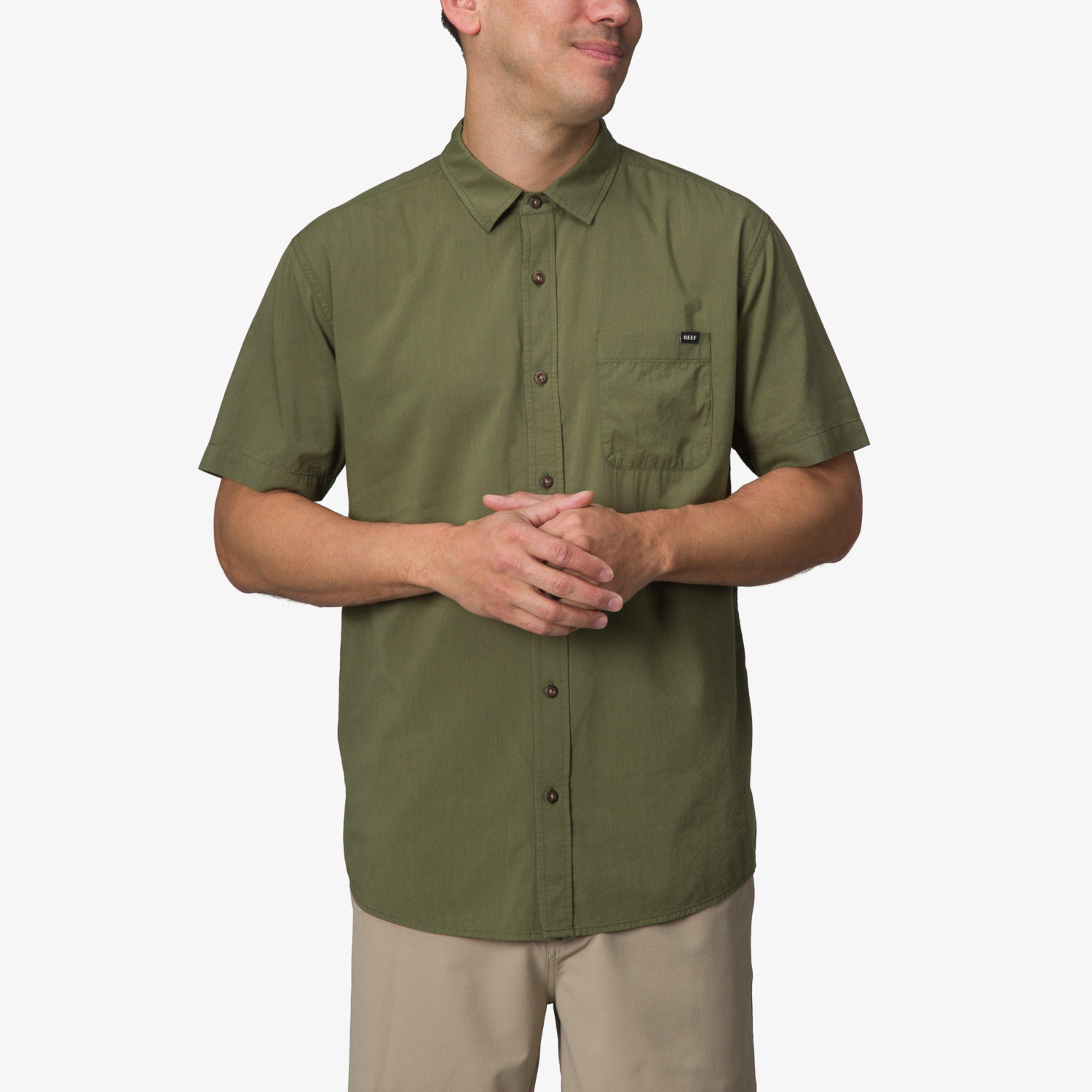 Mens REEF Collins Button Front Woven Shirt Light Green Product Image