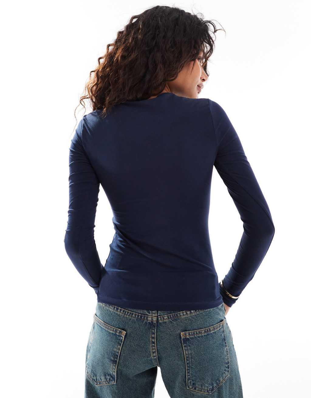 Weekday slim fit long sleeve T-shirt in navy Product Image