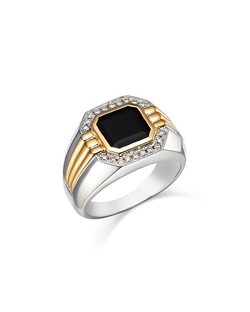 Bloomingdales Mens Onyx & Diamond Halo Ring in 14K Yellow & White Gold Product Image