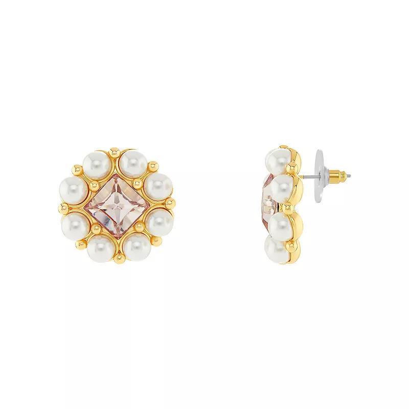 Emberly Gold Tone Pink Simulated Stone & Simulated Pearl Stud Earrings, Womens Product Image