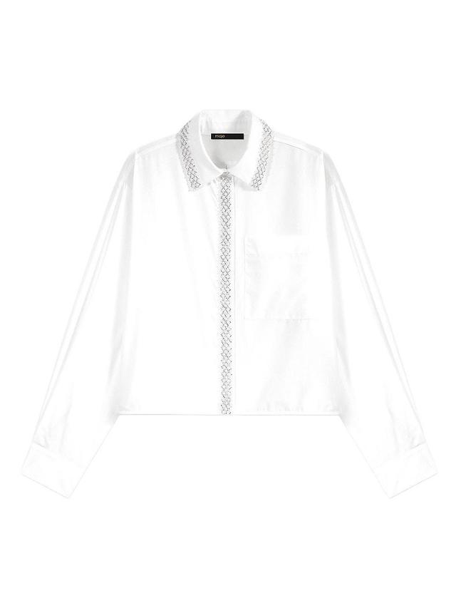 Womens Beaded Cropped Shirt Product Image