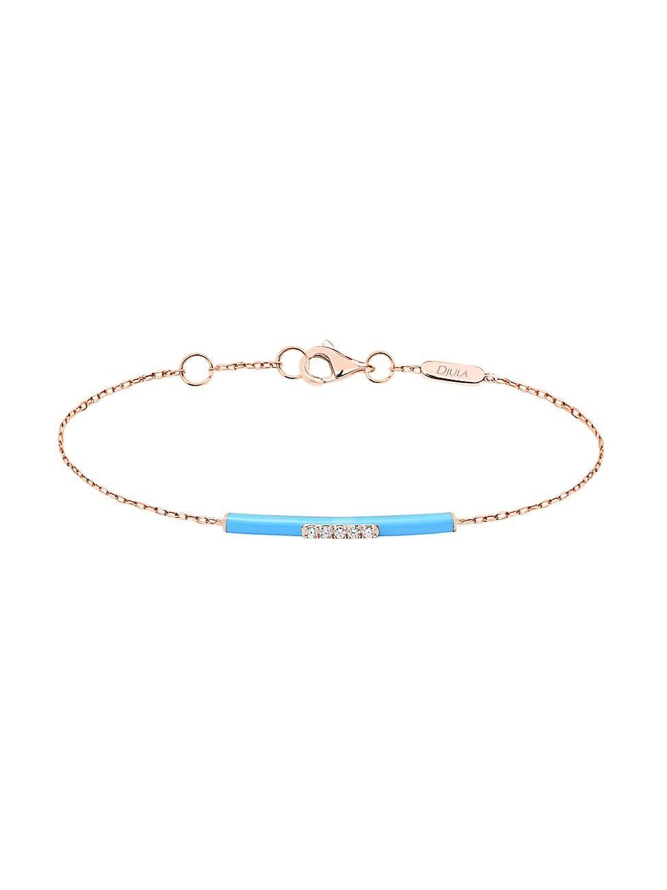 Womens Marbella 14K Rose Gold, Light Blue Enamel, & Diamond Bar Charm Bracelet Product Image