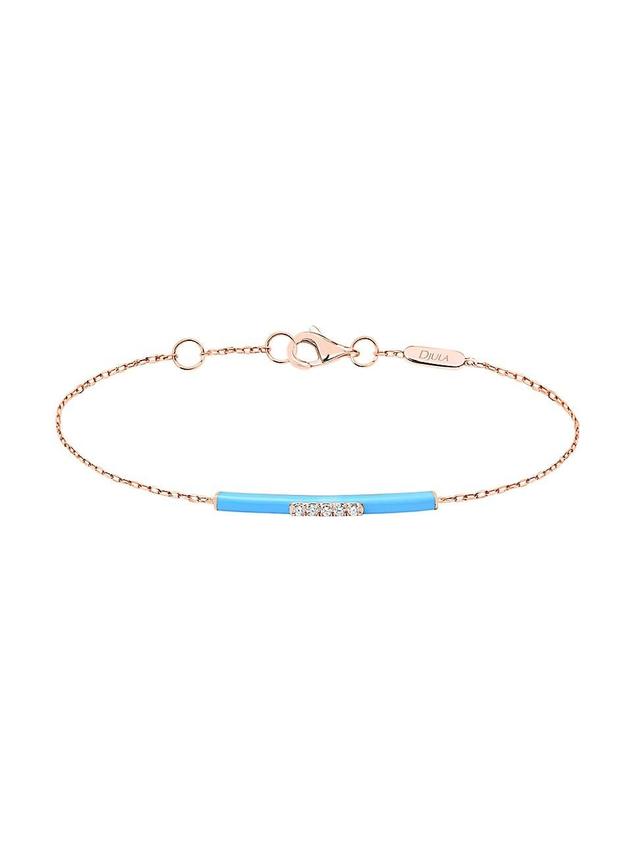 Womens Marbella 14K Rose Gold, Light Blue Enamel, & Diamond Bar Charm Bracelet Product Image