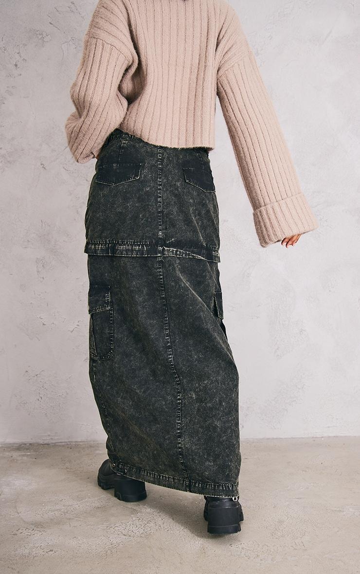 Charcoal Acid Wash Heavy Twill Cargo Maxi Skirt With Separating Zip Product Image