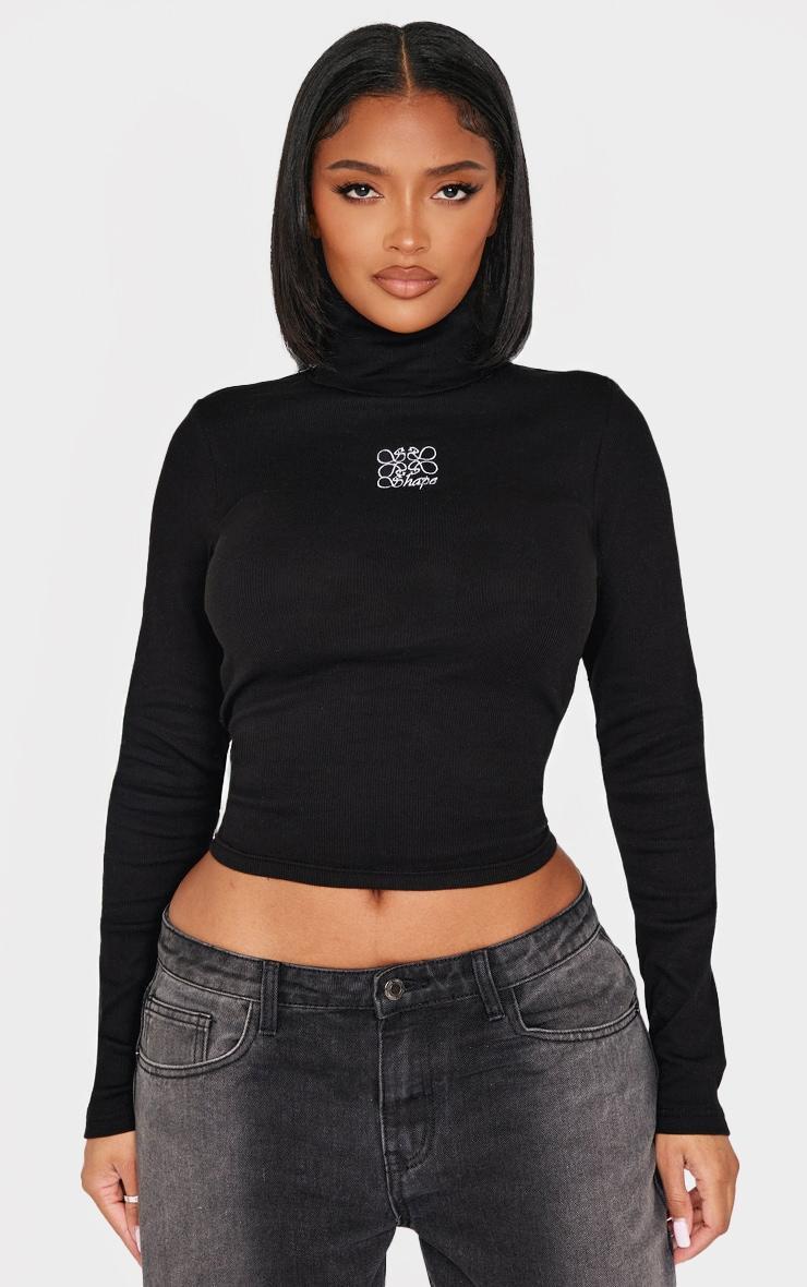 Shape Black Swirl Logo Ribbed Long Sleeve Roll Neck Top product image