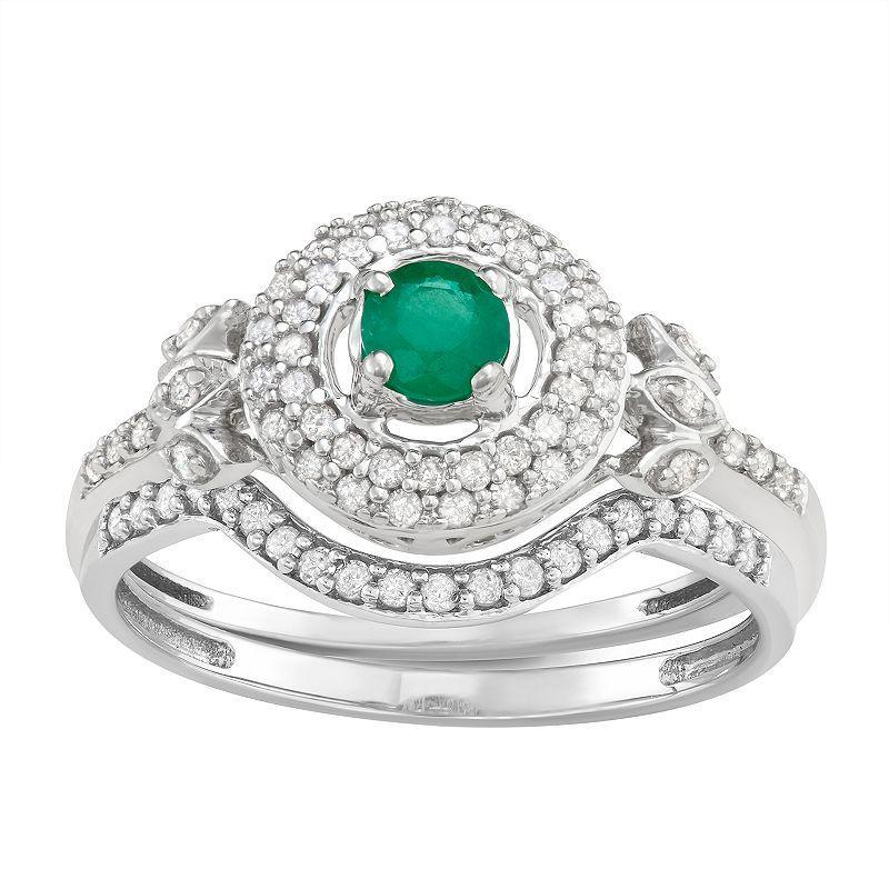 14k White Gold Gemstone & 5/8 Carat T.W. Diamond Engagement Ring, Womens Green Product Image