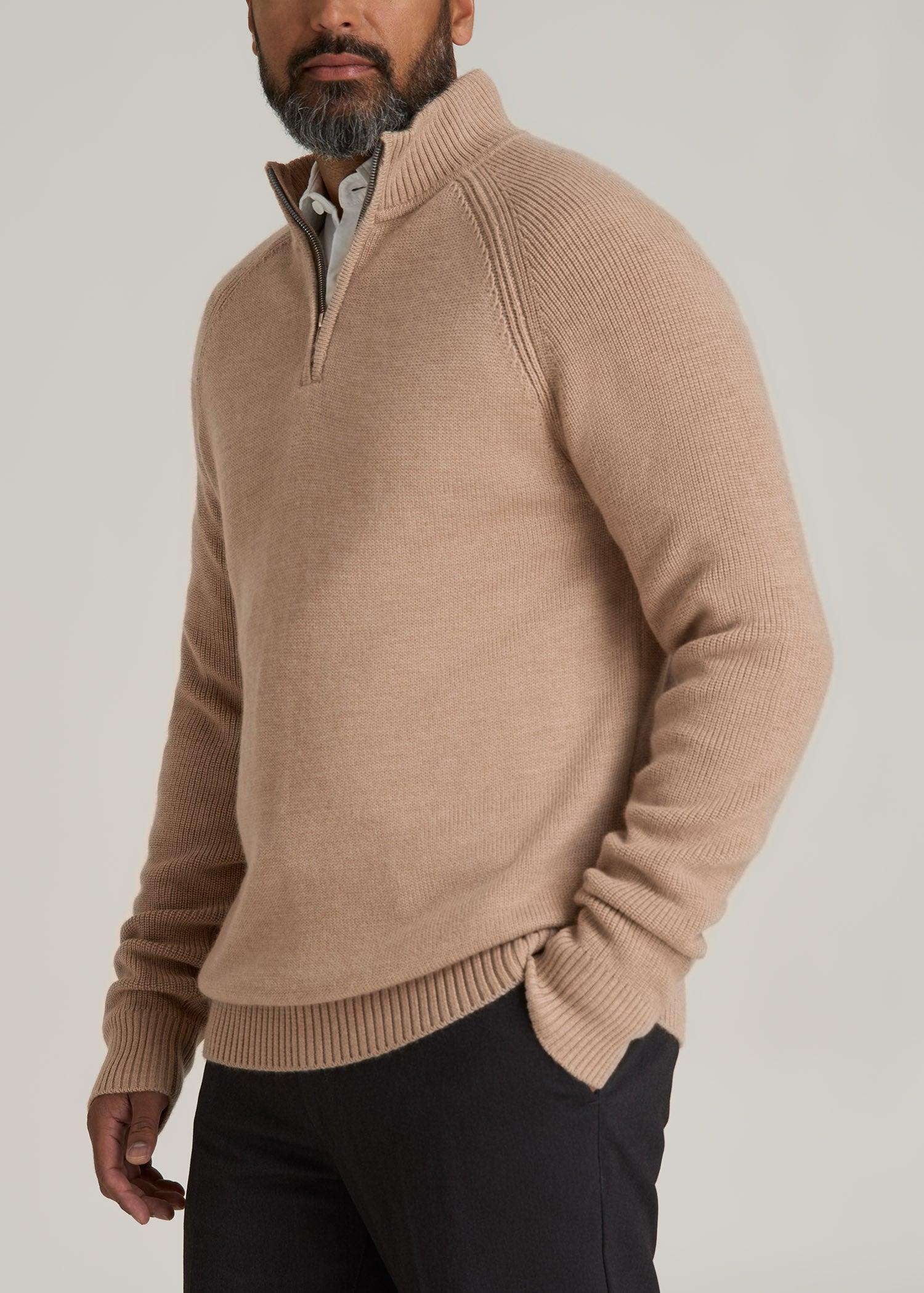 Chunky Merino Quarter Zip Sweater for Tall Men in Oat Male Product Image