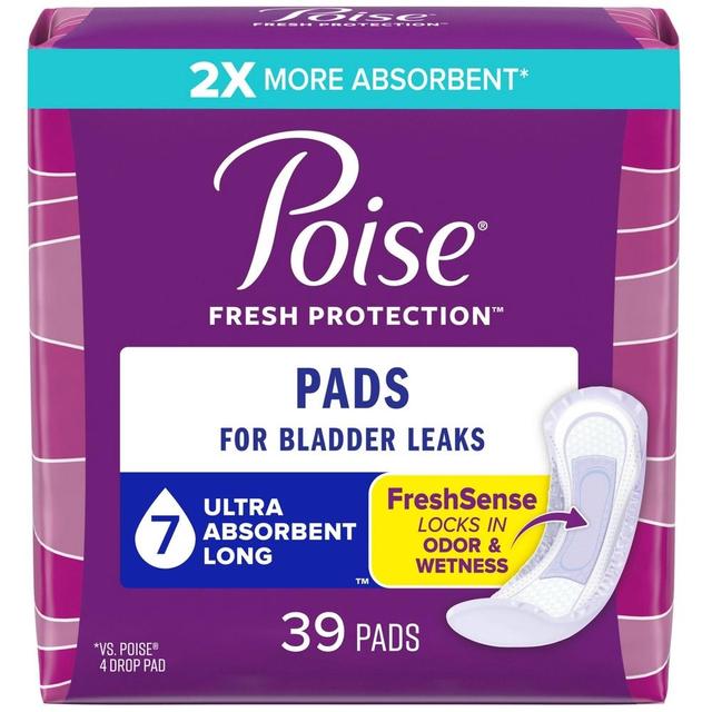 Poise Incontinence Bladder Control & Postpartum Pads for Women - Ultra Absorbency (7 Drop) - 39ct Long Product Image