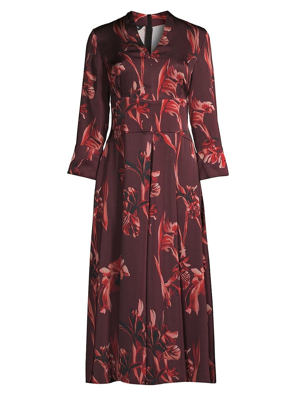 Misook Floral Print Long Sleeve Crpe de Chine Dress Product Image