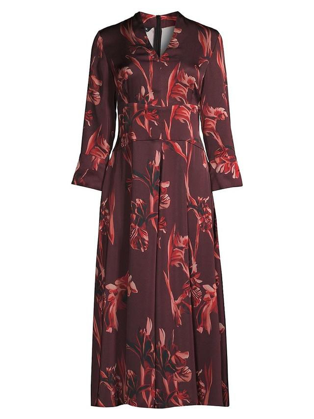 Misook Floral Print Long Sleeve Crpe de Chine Dress Product Image