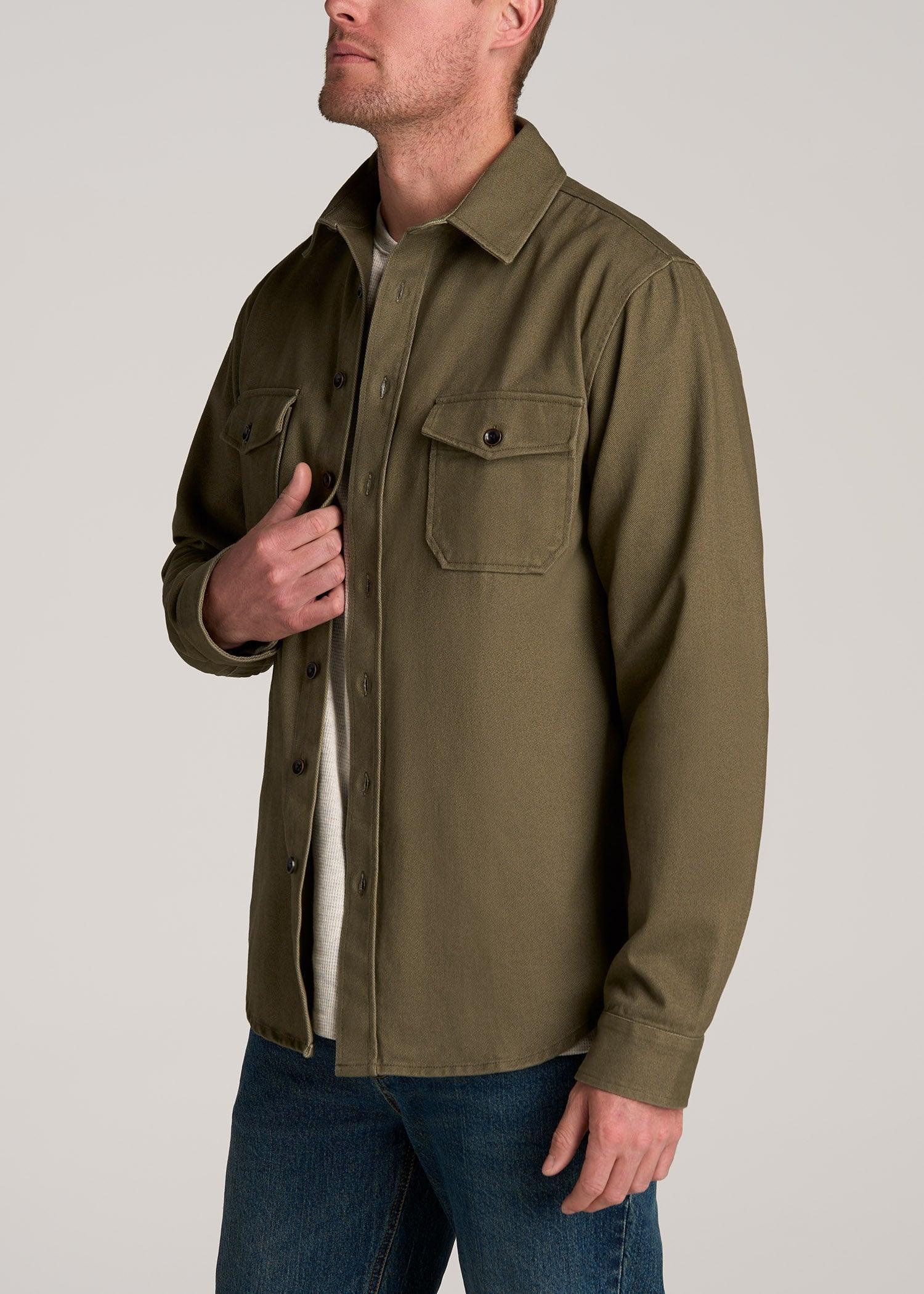 LJ&S Heavyweight Cotton Twill Overshirt for Tall Men in Vintage Moss Green Male Product Image