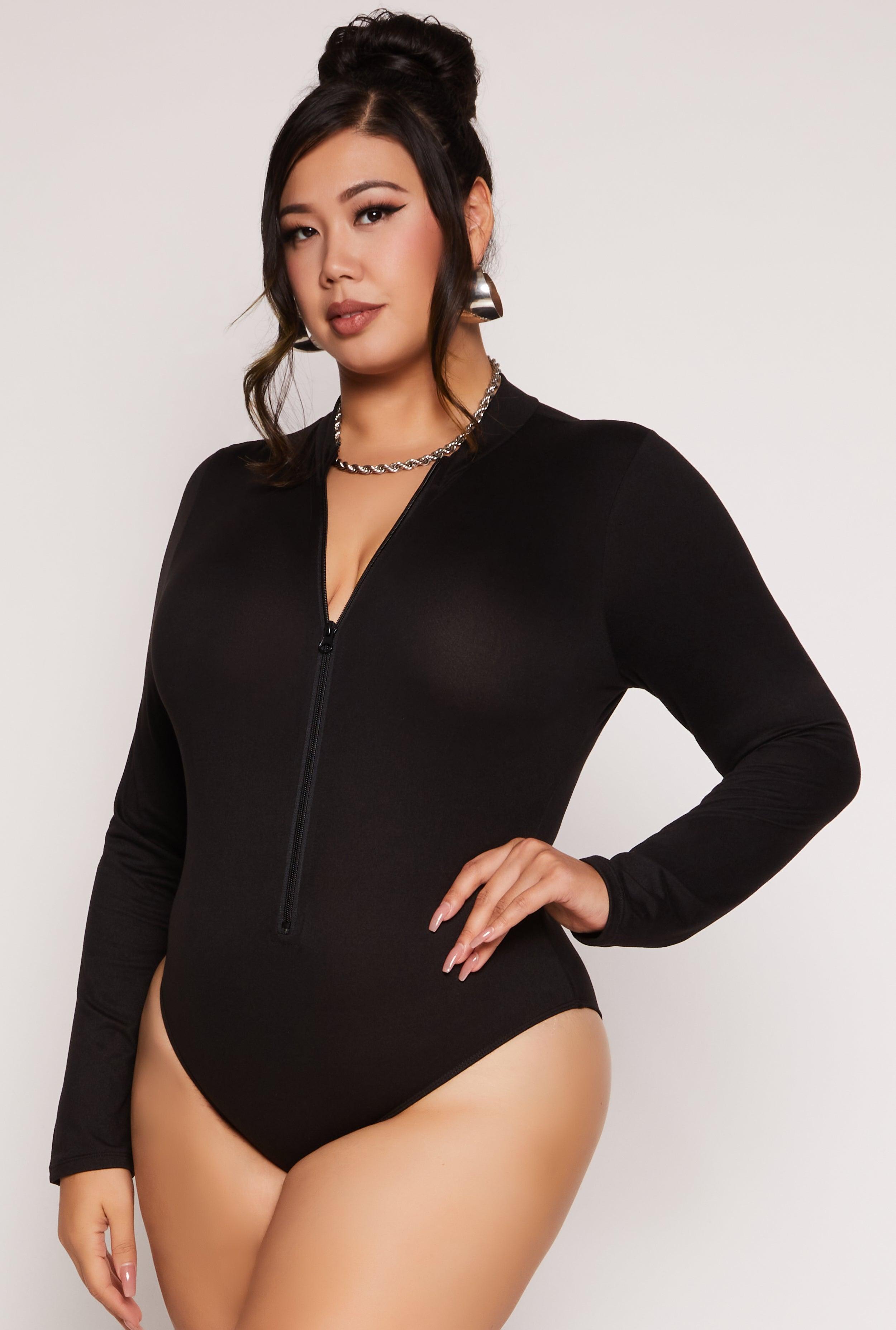 Womens Plus Size Zip Front Mock Neck Bodysuit Product Image