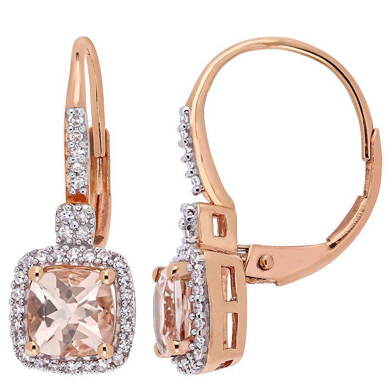 Stella Grace 10k Rose Gold Morganite & 1/5 Carat T.W. Diamond Leverback Earrings, Womens, Pink Product Image