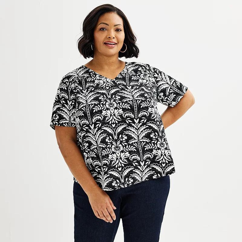 Plus Size Croft & Barrow Short Sleeve V-Neck Popover T-Shirt, Womens Product Image