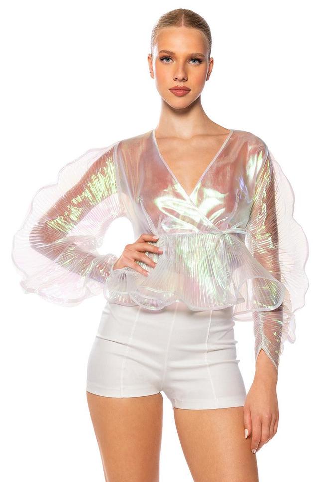 ETHEREAL PLEATED PEPLUM WRAP BLOUSE Product Image