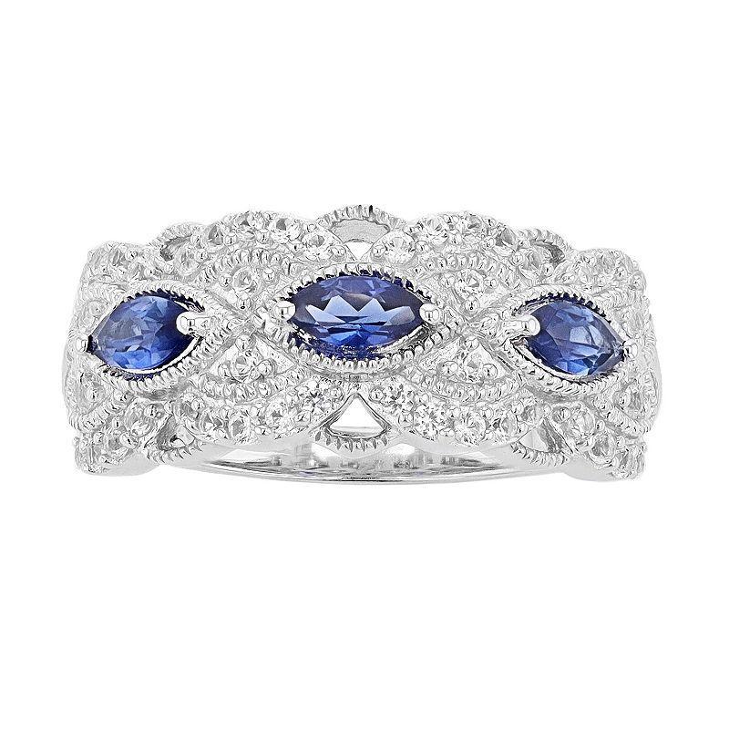 Sterling Silver Lab-Created Ceylon Sapphire & Lab-Created White Sapphire Band, Womens Product Image