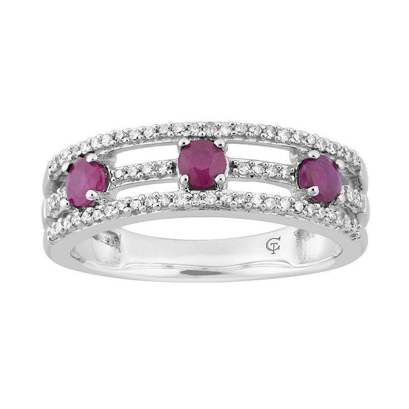 10k White Gold Ruby & 1/5 Carat T.W. Diamond 3-Stone Ring, Womens Red Product Image