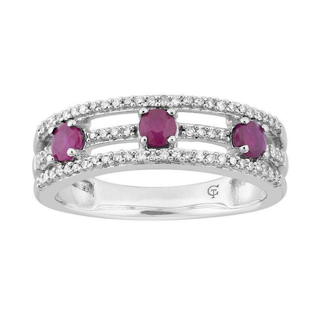 10k White Gold Ruby & 1/5 Carat T.W. Diamond 3-Stone Ring, Womens Red Product Image