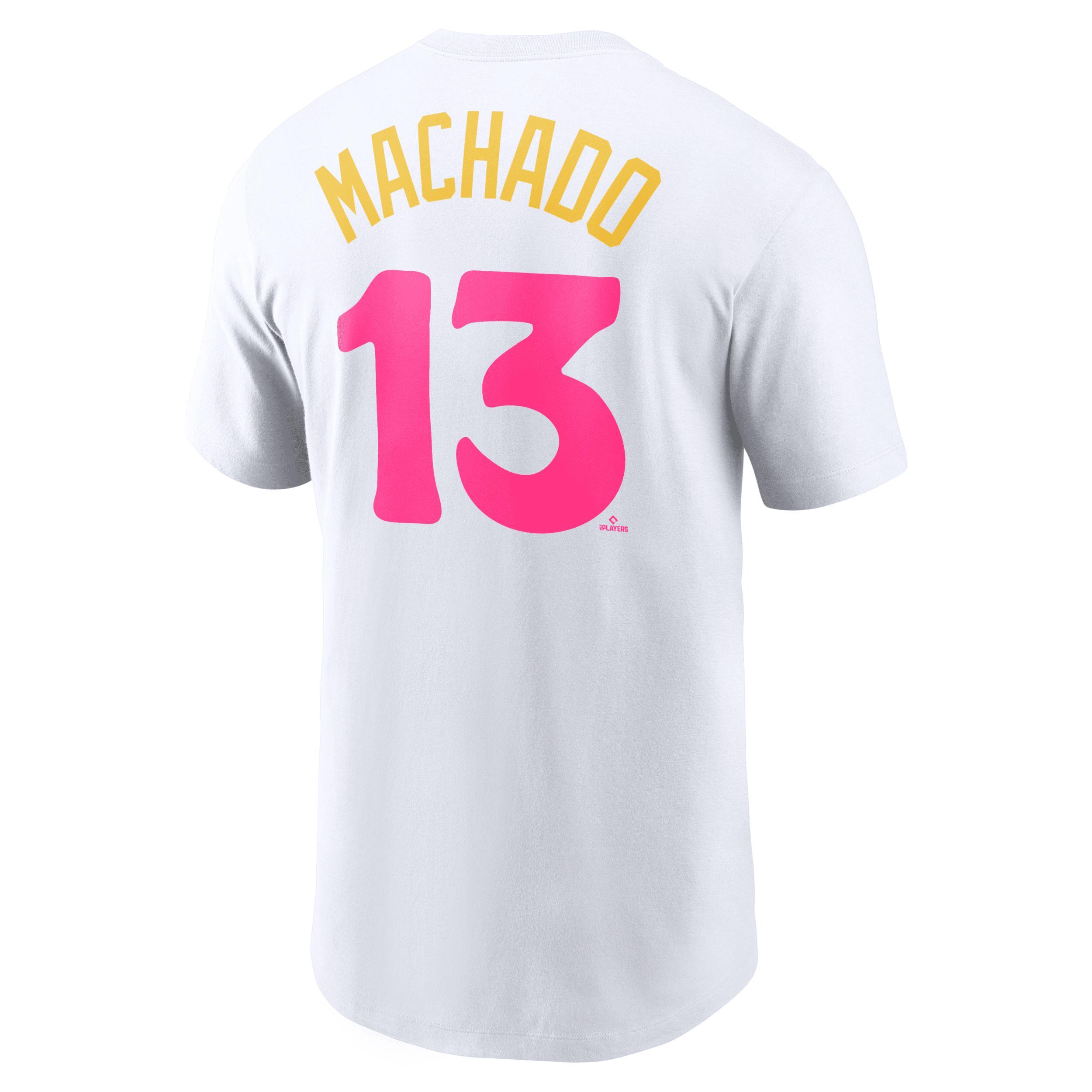 Mens Nike Manny Machado White San Diego Padres City Connect Name and Number T-shirt Product Image