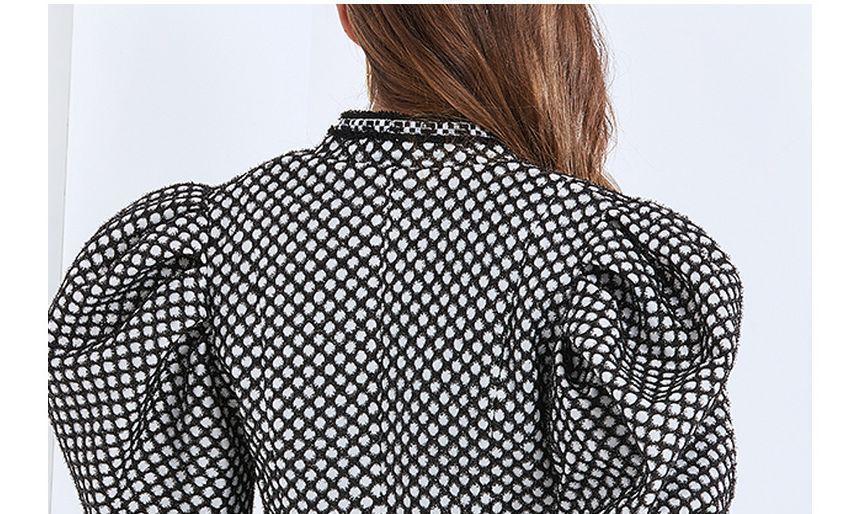 Puff-Sleeve Argyle Print Crop Button-Up Top Product Image