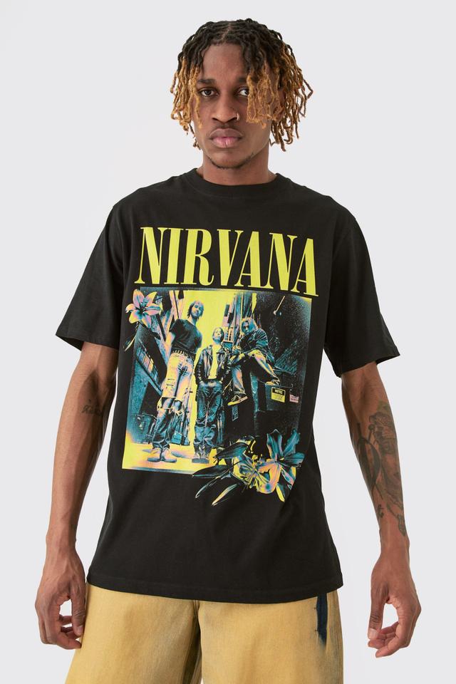 Mens Black Tall Nirvana Colour Band Print Licence T-shirt, Black Product Image