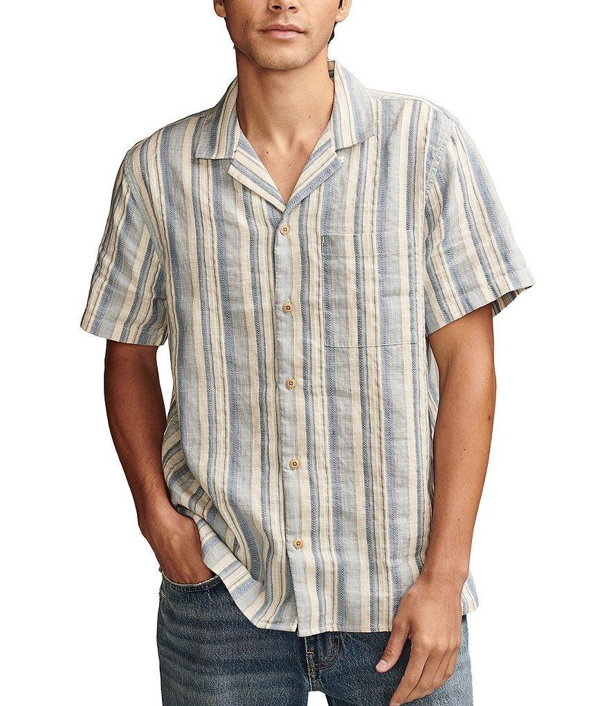 Lucky Brand Short Sleeve Striped Linen Camp Shirt Product Image