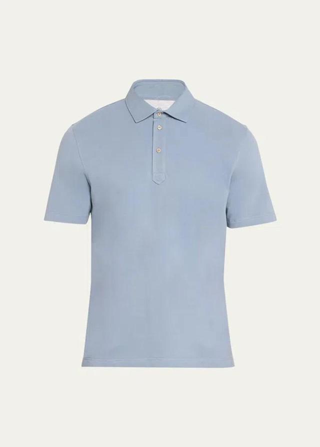 Men's Cotton Pique Polo Shirt In Celeste Product Image