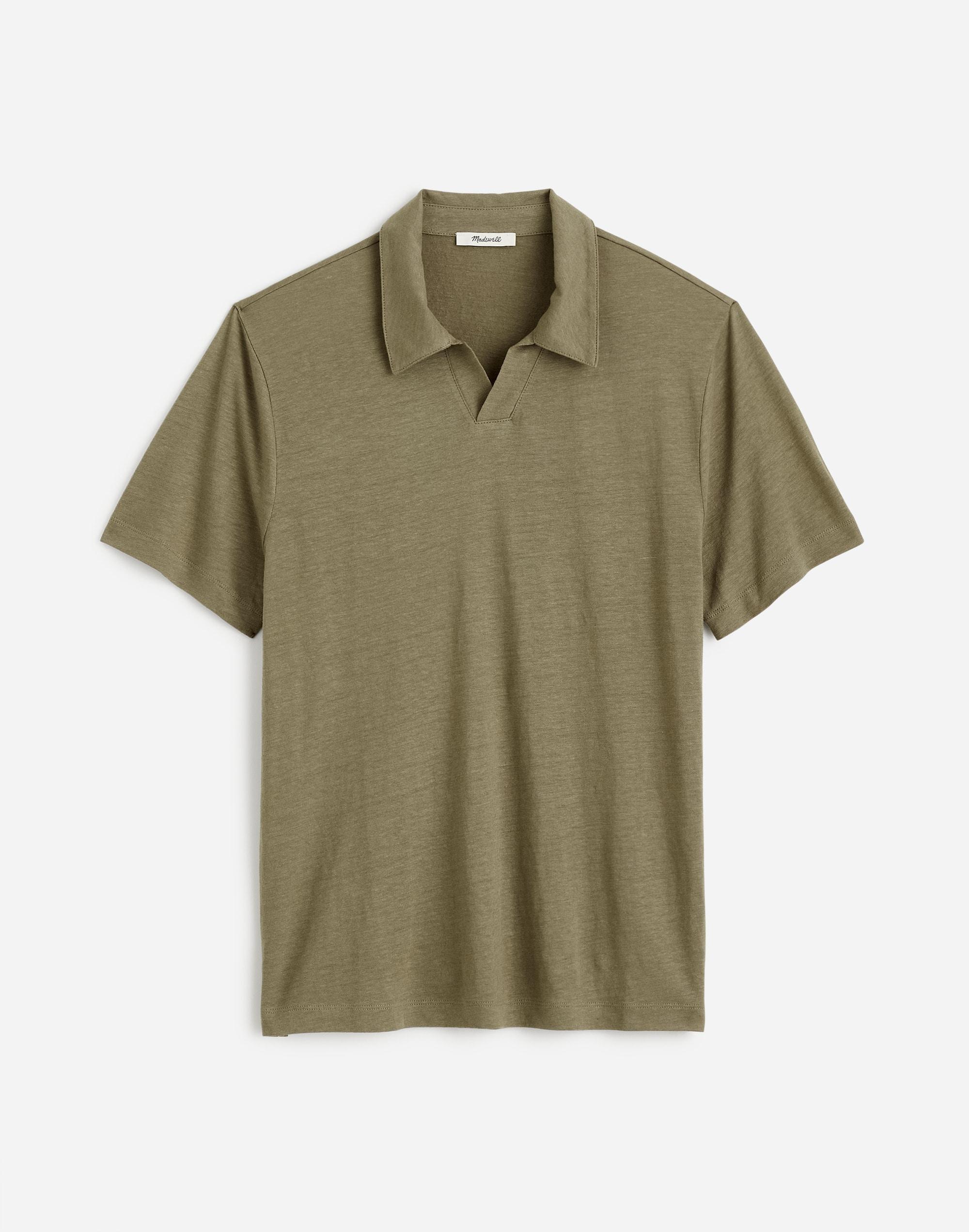 Linen-Blend Johnny-Collar Knit Polo Shirt Product Image