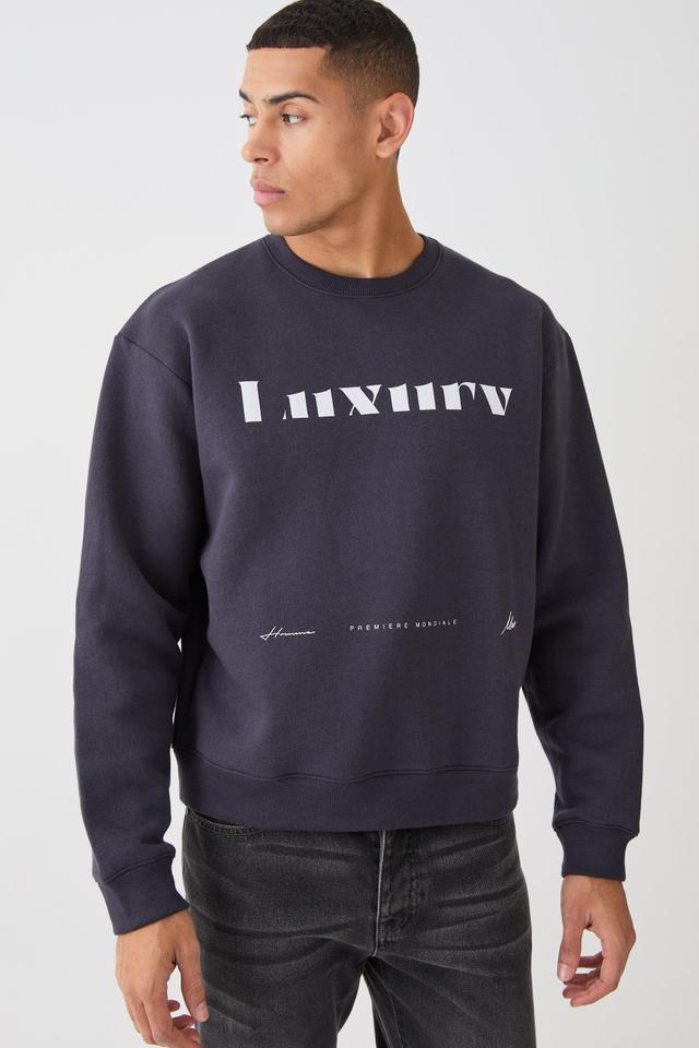 Mens Black Oversized Boxy Luxury Print Sweatshirt, Black Product Image