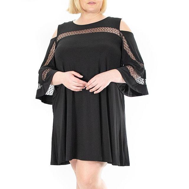 Plus Size Nina Leonard Dot Mesh Yoke Dress, Womens Product Image