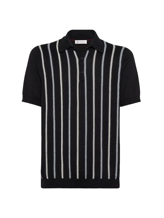 Mens Cotton Knit Lightweight Polo with Jacquard Stripes Product Image