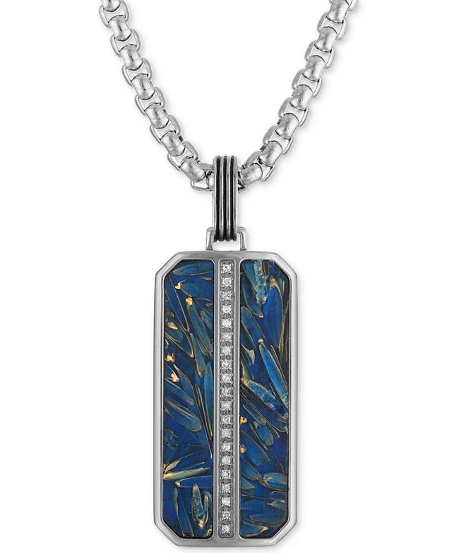 Esquire Mens Jewelry Diamond Vertical Line Dog Tag 22 Pendant Necklace (1/10 ct. t.w.) in Blue Carbon Fiber & Stainless , Created for Macys - Product Image