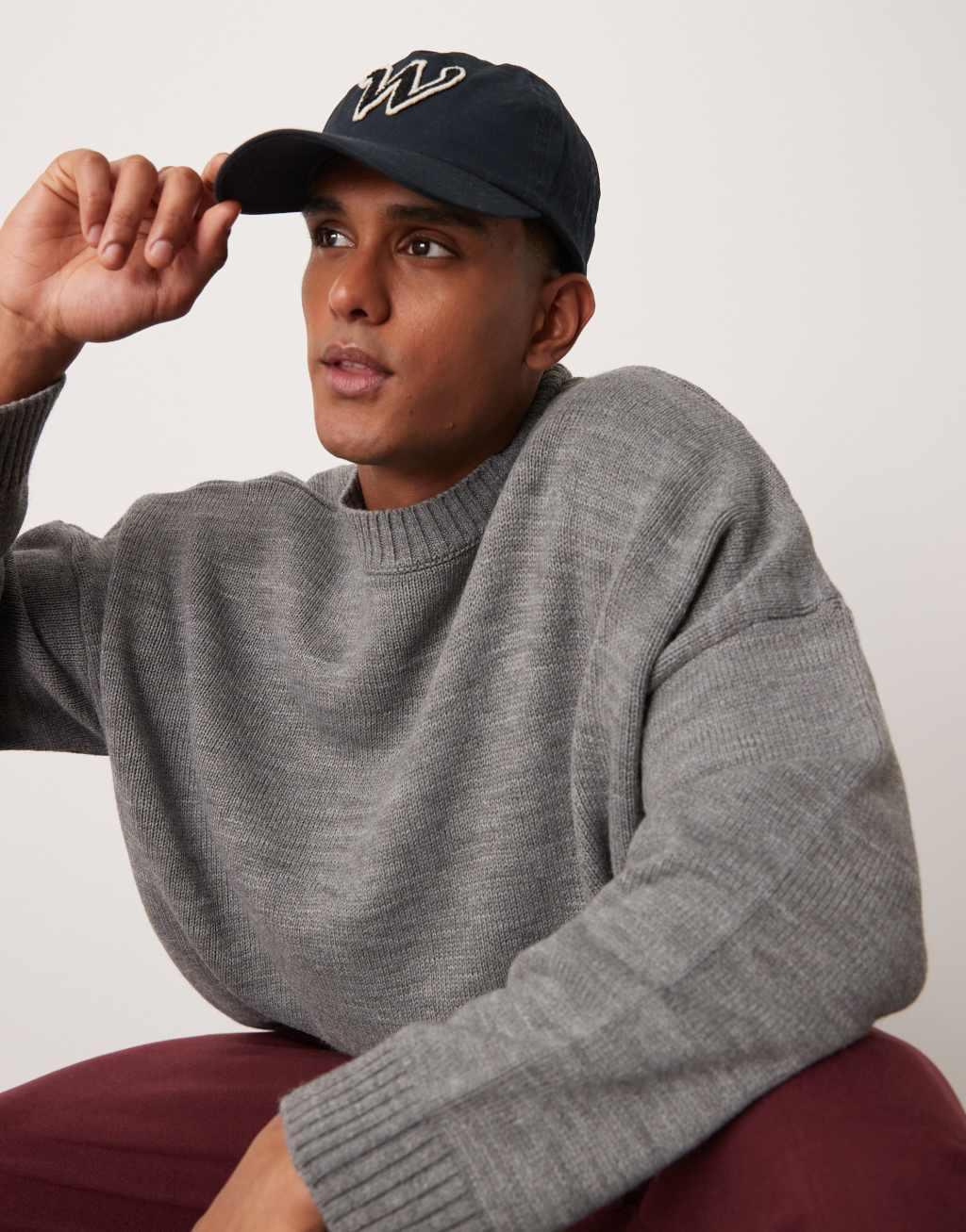 ASOS DESIGN super oversized boxy fit knitted sweater in gray heather Product Image