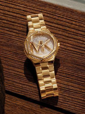 Michael Kors Womens Lennox Three Hand Gold-Tone Stainless Steel Bracelet Watch 37mm Product Image