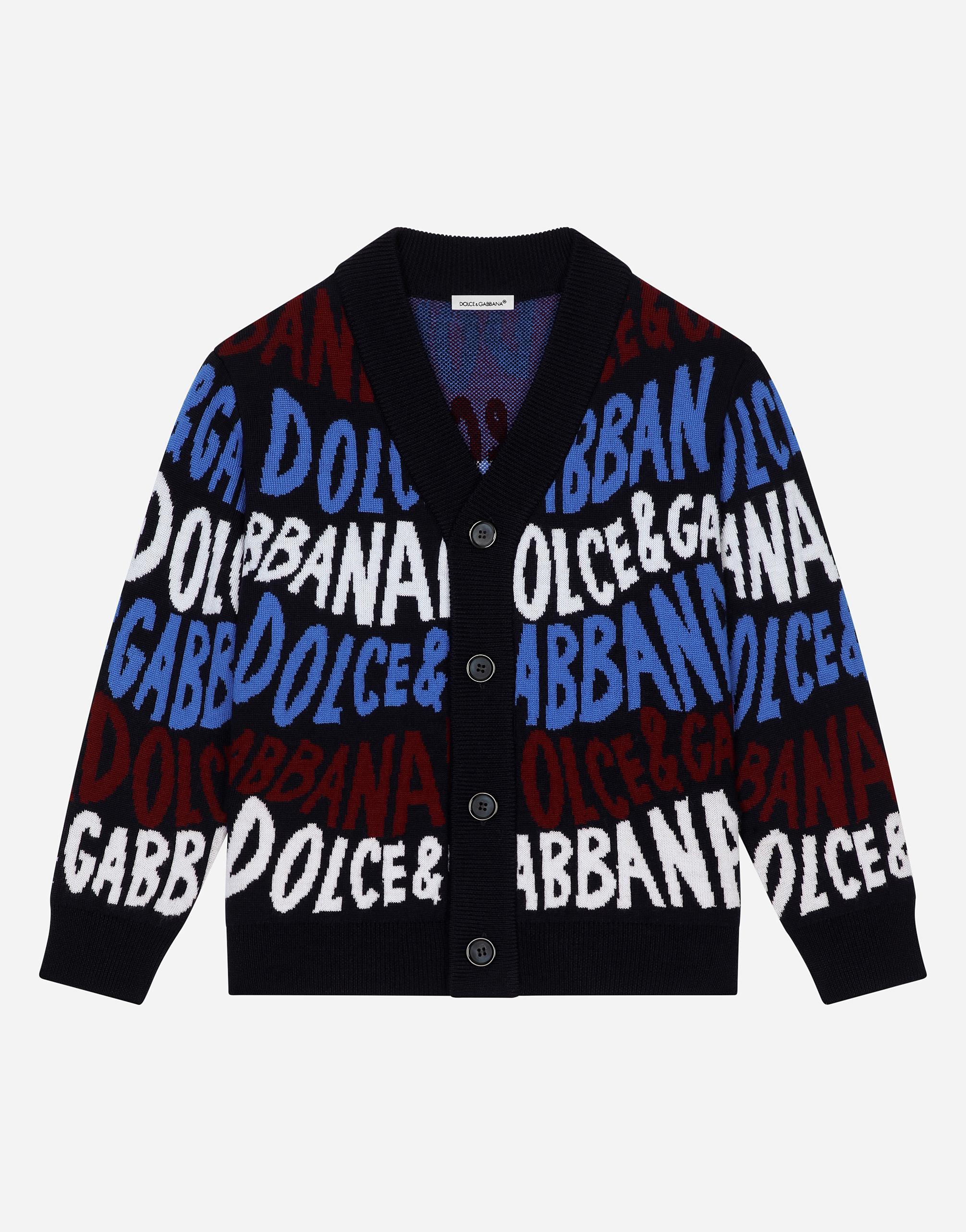 Wool Jacquard Cardigan With Dolce&gabbana Logo In Multicolor Product Image