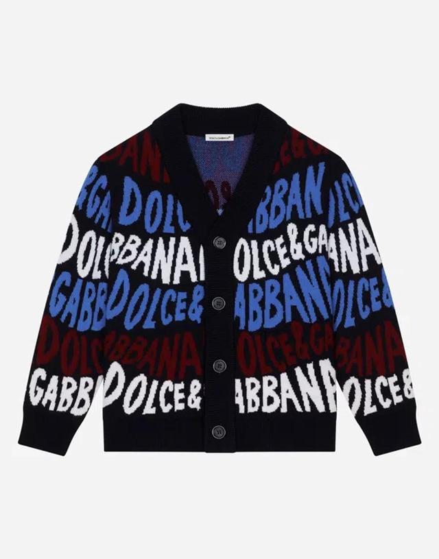 Wool Jacquard Cardigan With Dolce&gabbana Logo In Multicolor Product Image