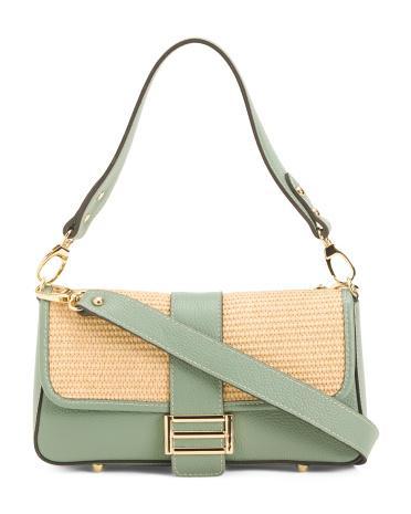 Leather Flap Over Baguette Crossbody for Women | Leather/Metal Product Image