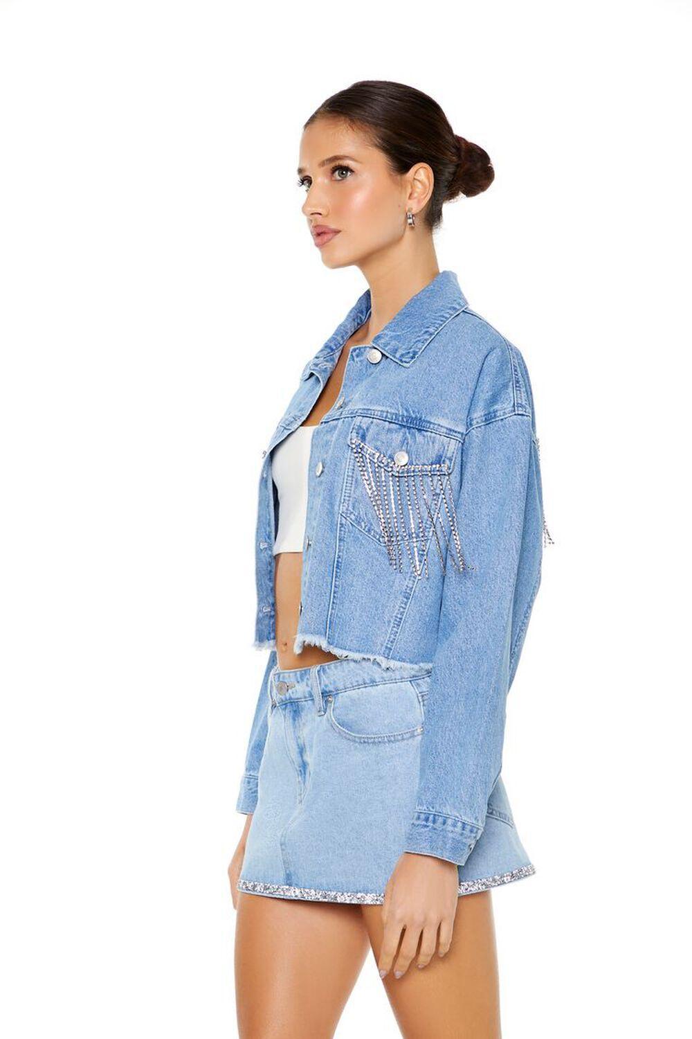 Rhinestone-Trim Denim Trucker Jacket | Forever 21 Product Image