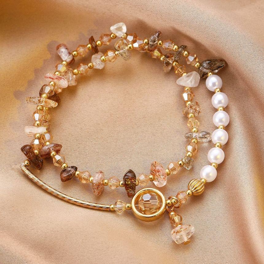 Gemstone Faux Pearl Layered Alloy Bracelet (Various Designs) Product Image