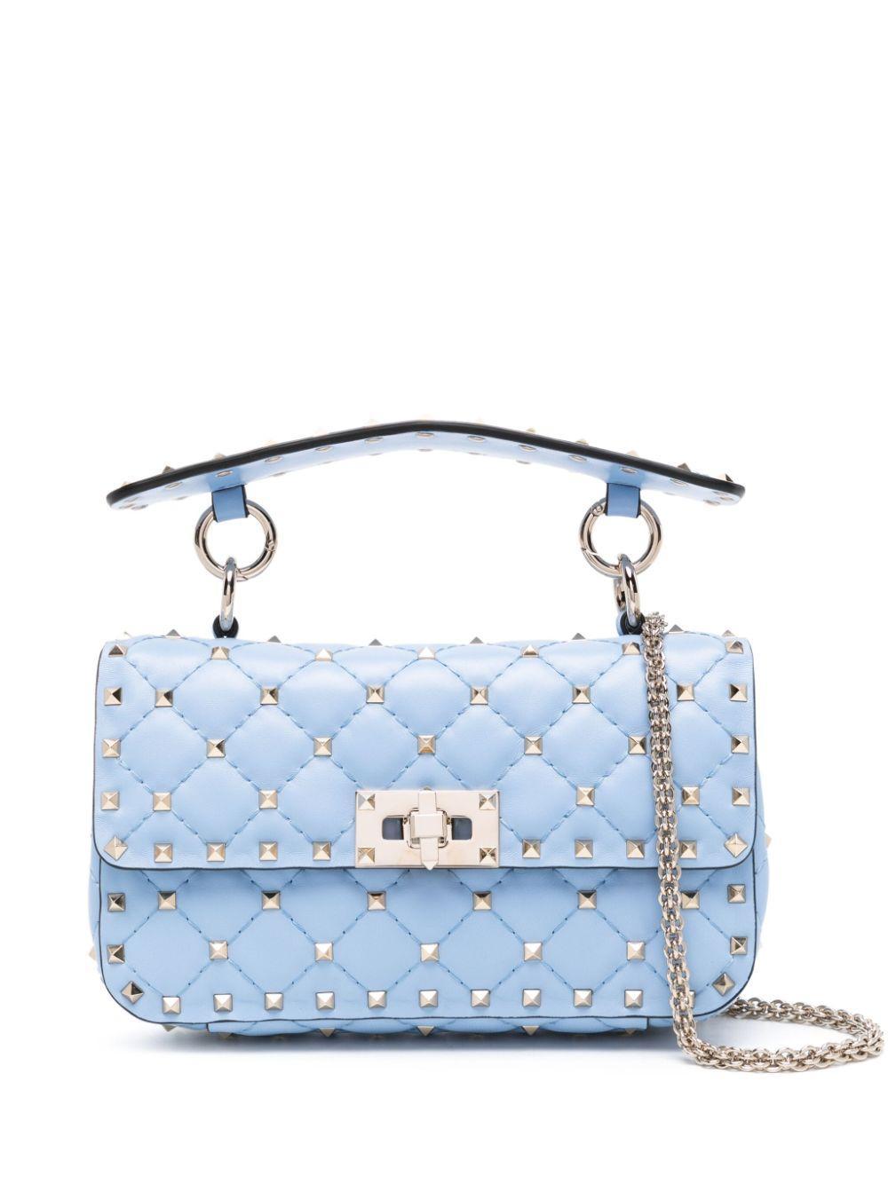 VALENTINO GARAVANI Rockstud Spike Leather Tote Bag In Blue Product Image