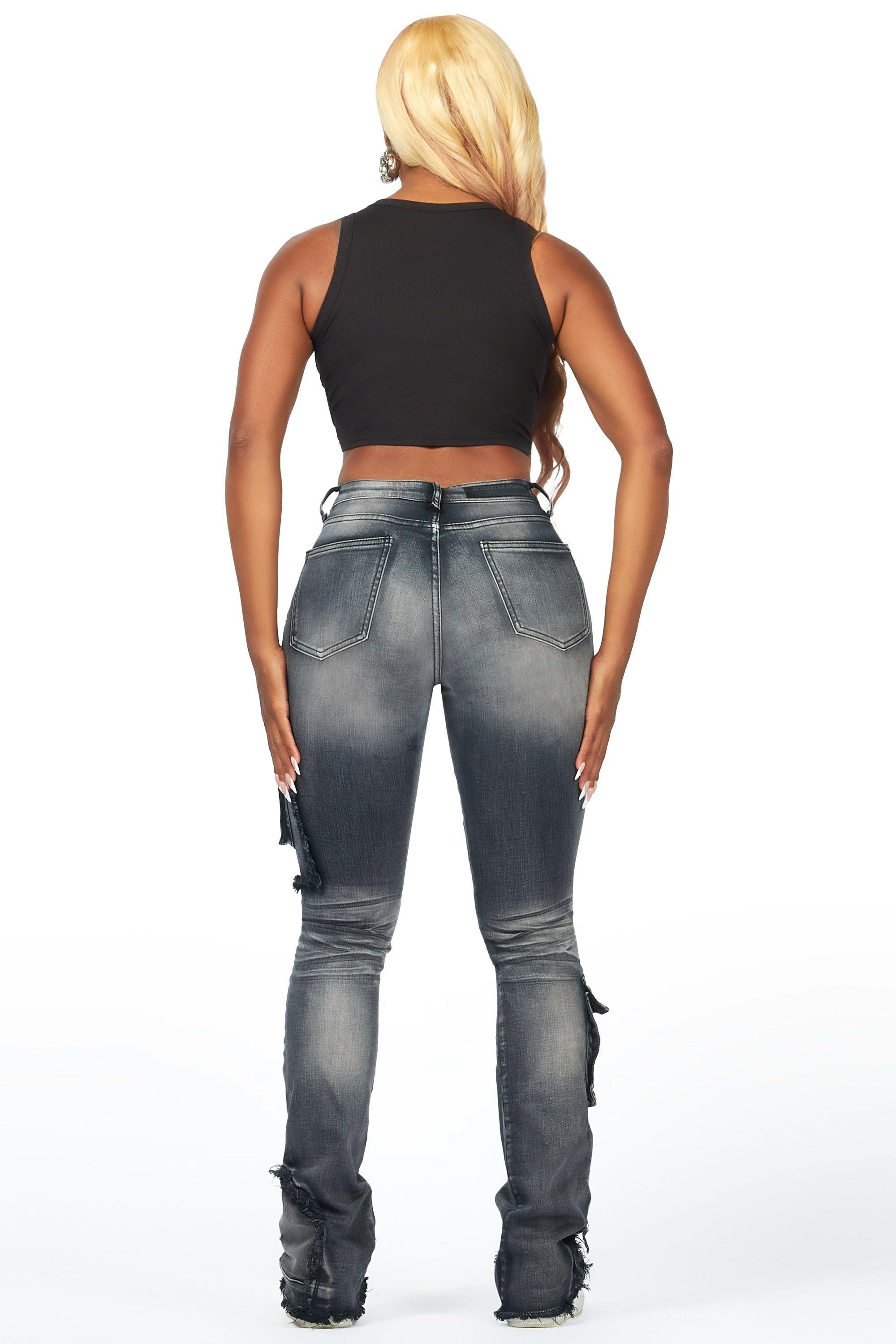 Kambry Black Stacked Flare Jean Female Product Image